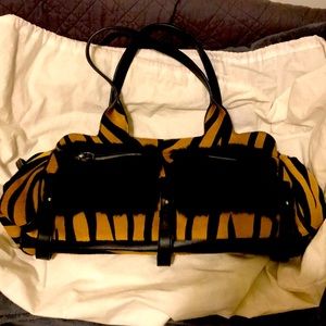 Large Salvatore Ferragamo bag. Black and brown. Animal hair. Dyed Zebra stripes.